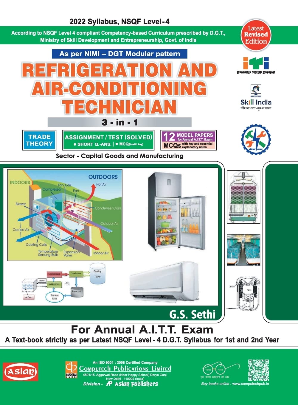REFRIGERATION & AC TECH. 3-IN-1 TH./ MCQs / MODEL PAPERS Incl. BHARAT SKILLS MCQs (NSQF - 4 SYLL.) 1ST & 2ND YR.                                                                             