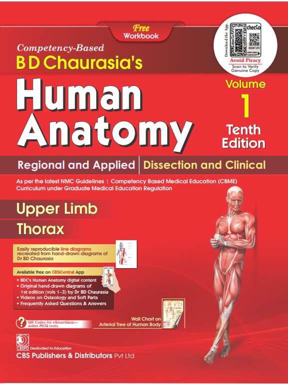 Bd Chaurasias Human Anatomy - 10Ed Vol 1 Regional And Applied Dissection And Clinical Upper Limb Thorax With Free Workbook And Ebooks (Pb 2025)
