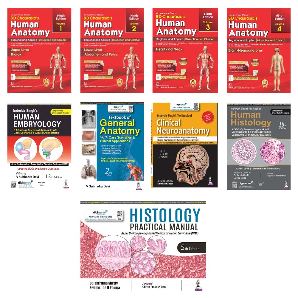 Anatomy Combo 2- IB Singh Histology & Embryology & Neuroanatomy, BDC Anatomy 4 volume set , Histology shetty practical, GEneral Anatomy