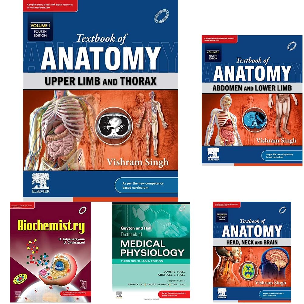 MBBS 1st prof complete -Best selling titles - Vishram Singh Anatomy + Satyanarayana Biochemistry + Guyton Medical Physiology