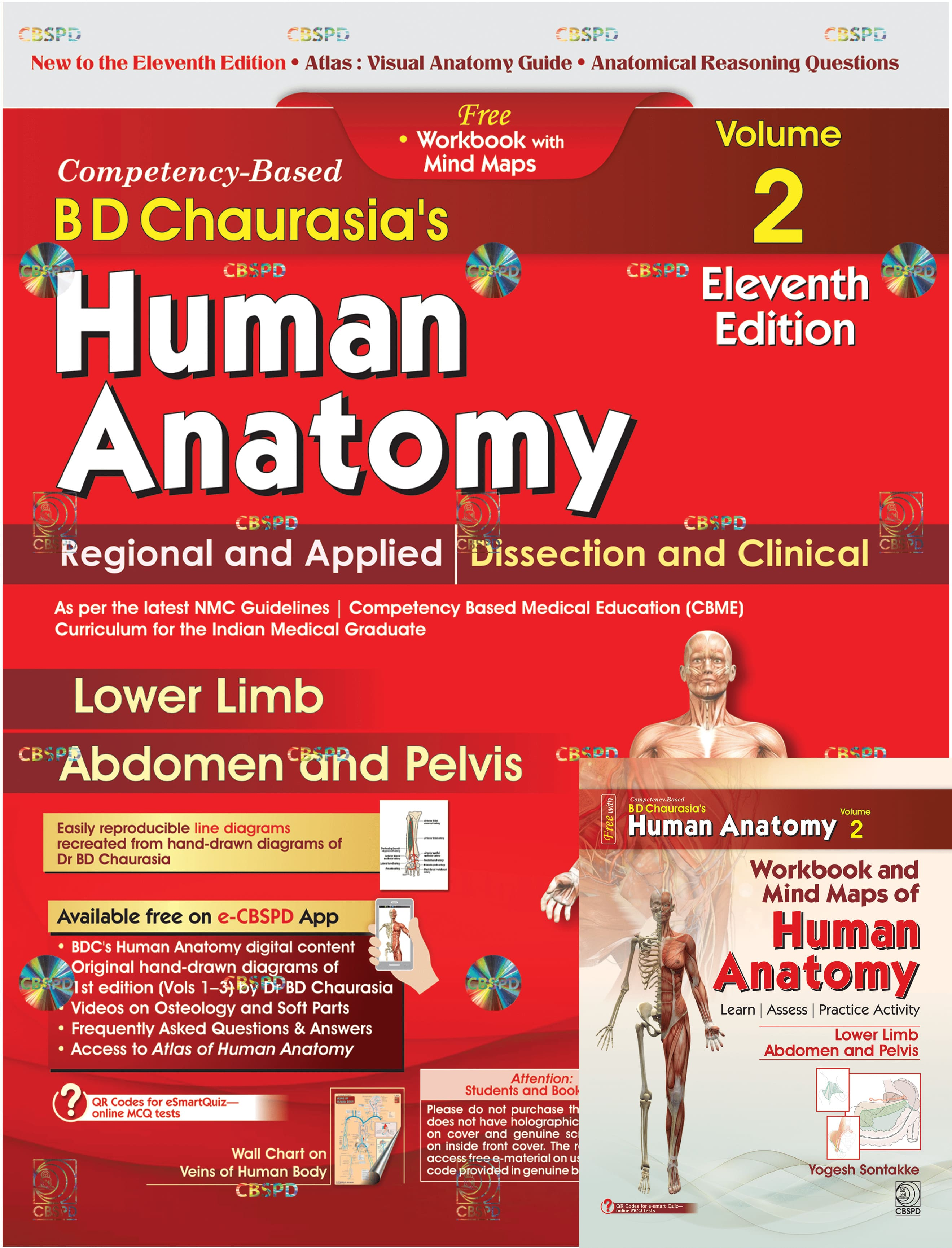 Competency–Based BD Chaurasia’s Human Anatomy: Regional and Applied; Dissection and Clinical (Vol.2): Free Workbooks with Mind Maps