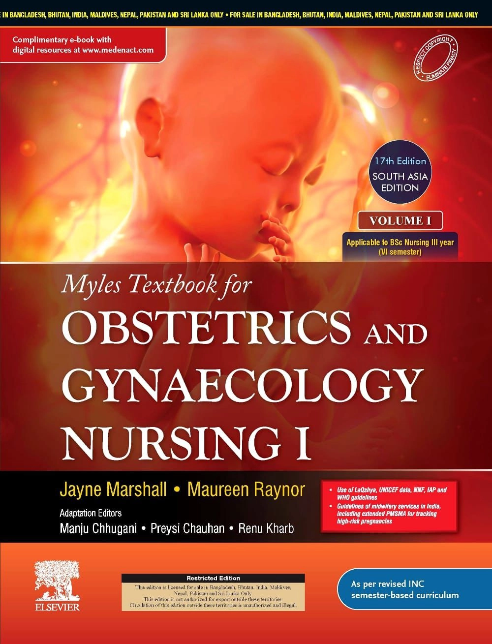 Myles Textbook for Obstetrics & Gynaecology Nursing I & II, 17th South Asia Edition