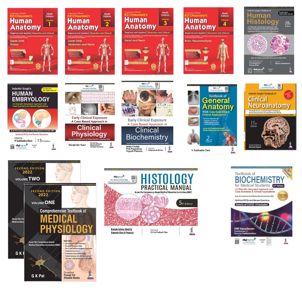 FullCombo2-  IB Singh Histology & Embryology & Neuroanatomy, BDC Anatomy 4 volume set , Histology shetty practical, General Anatomy, Biochemistry Vasudevan, Early Exposure, GK Pal Physiology