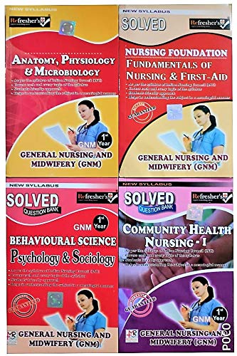 Refresher'S-G.N.M 1St Year Solved Question Bank In English (4 Books Set)-(Subjects-Anatomy ,Physiology, Microbiology,Fundamental Of Nursing & First Aid ,Sociology ,Psychology &Science,Community Health Nusring-1 )